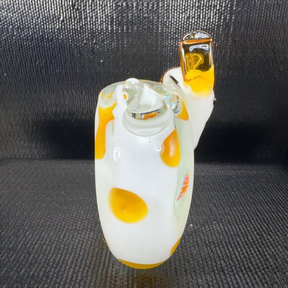 Pier 1 Art Glass Puppy Dog Figurine Paperweight White With Amber Dots Figure VTG - Picture 8 of 11